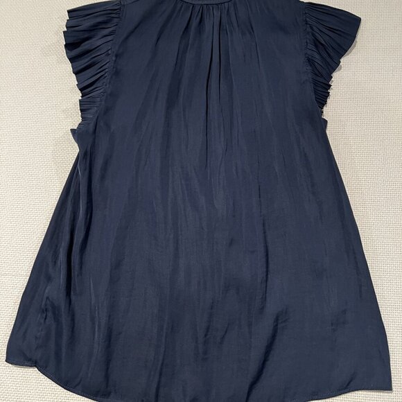 Philosophy Navy Blue V Neck Blouse Career Pleated Flutter Sleeve Size Medium - Picture 7 of 9
